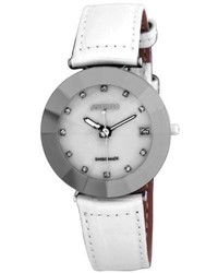 Jowissa J5201xl Pyramid Stainless Steel Mother Of Pearl Dial White Leather Band Watch