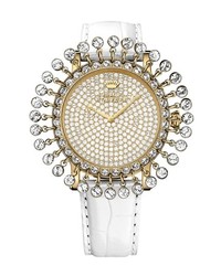 Juicy Couture Crystal Fringe Leather Strap Watch 36mm White Gold