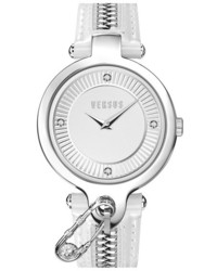 Versus By Versace Key Biscane Zip Detail Leather Strap Watch 38mm