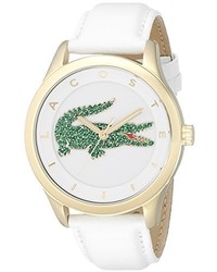 Lacoste 2000894 Victoria Crystal Accented Stainless Steel Watch With White Leather Band