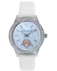 Ted Baker London Ladies Crystallized Stainless Steel And Leather Watch