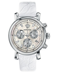 Versace Ladies Day Glam Silvertone Leather Chronograph Watch