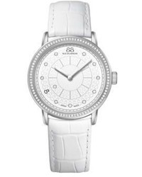 88 Rue du Rhone Ladies Silvertone Diamond And Leather Watch