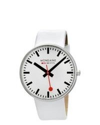 Mondaine Giant White Leather Band Watch