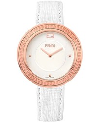 Fendi My Way Genuine Fox Fur Detail Leather Strap Watch 36mm