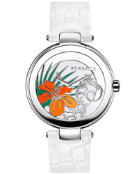 Versace Mystique Hibiscus Embossed Leather Strap Watch 38mm