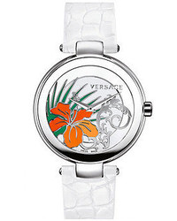 Versace Mystique Hibiscus Embossed Leather Strap Watch 38mm