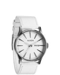 Nixon Sentry A105391 00 White Leather Quartz Watch With White Dial