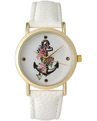 Olivia Pratt Olivia Pratt Floral Anchor Dial White Leather Watch 15004