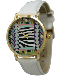 Olivia Pratt Olivia Pratt Multi Color Pattern With Gold Tone Studs Dial White Leather Watch 13628white
