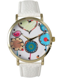 Olivia Pratt Olivia Pratt Multicolor Heart Birds And Flowers Dial White Leather Watch 26362white