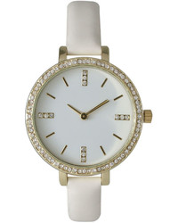 Olivia Pratt Olivia Pratt Rhinestone Bezel Rhinestone Dial White Leather Watch 15321