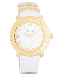 Versace Polished Stainless Steel Leather Strap Watch