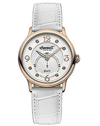Ingersoll Regent Crystal Accent White Leather Strap Watch
