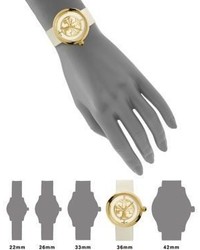 Tory Burch Reva Goldtone Stainless Steel Leather Strap Watchwhite