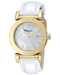 Salvatore Ferragamo Fp1990014 Salvatore Diamond Accented Gold Ion Plated Watch With Patent Leather Band