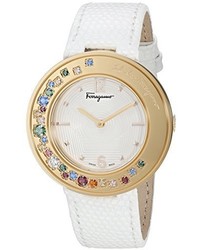 Salvatore Ferragamo Gancino Sparkling Quartz Stainless Steel And Leather Casual Watch Colorwhite