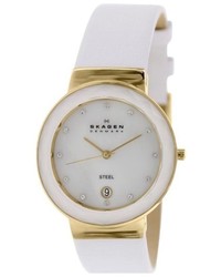 Skagen Skw2034 Mother Of Pearl Dial White Leather Watch