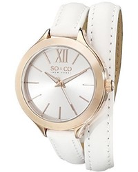 Soco New York 50473 Soho Gold Tone Stainless Steel Watch With White Wraparound Leather Band