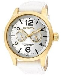 Invicta Specialty 18k Gold Plated Stainless Steel Genuine White Calf Leather Silver Dial  12174 Watch
