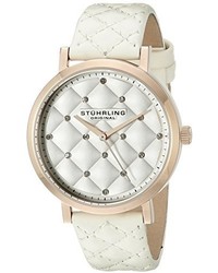 Stuhrling Original 46204 Audrey Quartz Swarovski Crystal Rose Tone Dial Watch With Quilted Leather Band