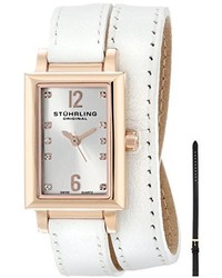 Stuhrling Original 810set03 Audrey Paris 16k Rose Gold Plated Stainless Steel Watch Set With Interchangeable Leather Straps