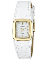 Swarovski Armitron 755089wtgpwt Crystal Accented Gold Tone White Woven Leather Strap Watch