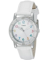 Timex T2p049kw Ameritus Sport White Dial Multi Colored Numbers White Croco Patterned Leather Strap Watch