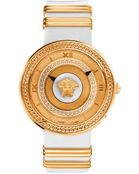 Versace Unisex Swiss V Metal Rose Gold Ion Plated Accent White Leather Strap Watch 40mm Vlc040014