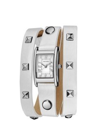 Vernier Fashion Pyramid Studded White Genuine Leather Triple Wrap Watch