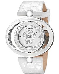 Versace 91q99d002 S001 Eon Stainless Steel Reversible Bezel White Leather Watch