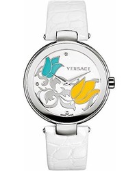 Versace I9q99sd1tu S001 Mystique Stainless Steel White Leather Enamel Dial Watch