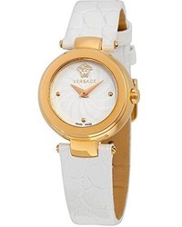 Versace M5q80d001 S001 Mystique Gold Ion Plated Sunray Dial White Patent Leather Watch