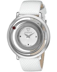 Versace Vfh130014 Venus Stainless Steel Watch With White Leather Band