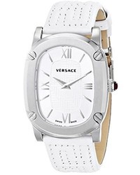 Versace Vnb020014 Couture Stainless Steel Watch With White Leather Band