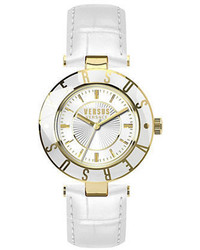 Versus Versace Logo Goldtone Stainless Steel White Leather Strap Watch Sp8150015