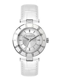 Versus Versace Logo Stainless Steel White Leather Strap Watch Sp8120015