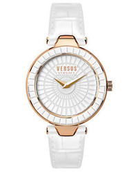 Versus Versace Sertie Rose Goldtone White Leather Strap Watch Sq1110015