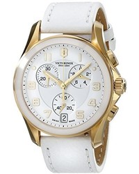 Victorinox 241511 Gold Tone Accented White Watch With Leather Band