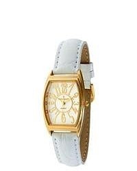 Viva Time Corp Peugeot White Leather Strap Watch Gold