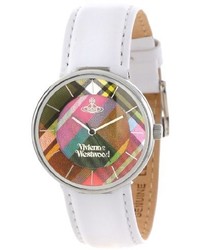 Vivienne Westwood Vv020wh Tartan Swiss Quartz White Leather Strap Watch