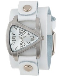 Nemesis Wgb024s Small Triangle White On White Leather Cuff Quartz Watch