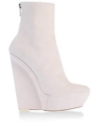 White Leather Wedge Ankle Boots