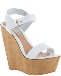 White Leather Wedge Sandals