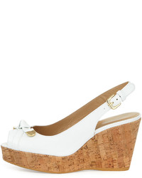 Stuart Weitzman Chatter Knotted Patent Wedge Sandal White