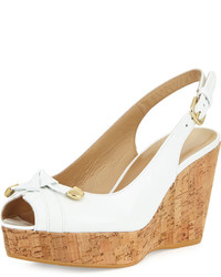 Stuart Weitzman Chatter Knotted Patent Wedge Sandal White