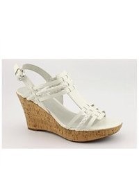 Franco Sarto Cerise White Faux Leather Wedge Sandals Shoes