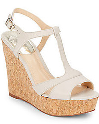 Vince Camuto Leather Cork T Strap Wedge Sandals