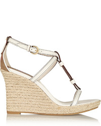 Burberry London Brit Textured Leather Espadrille Wedge Sandals