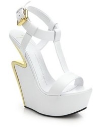 Giuseppe Zanotti Metal Trimmed Cutout Wedge Leather Sandals